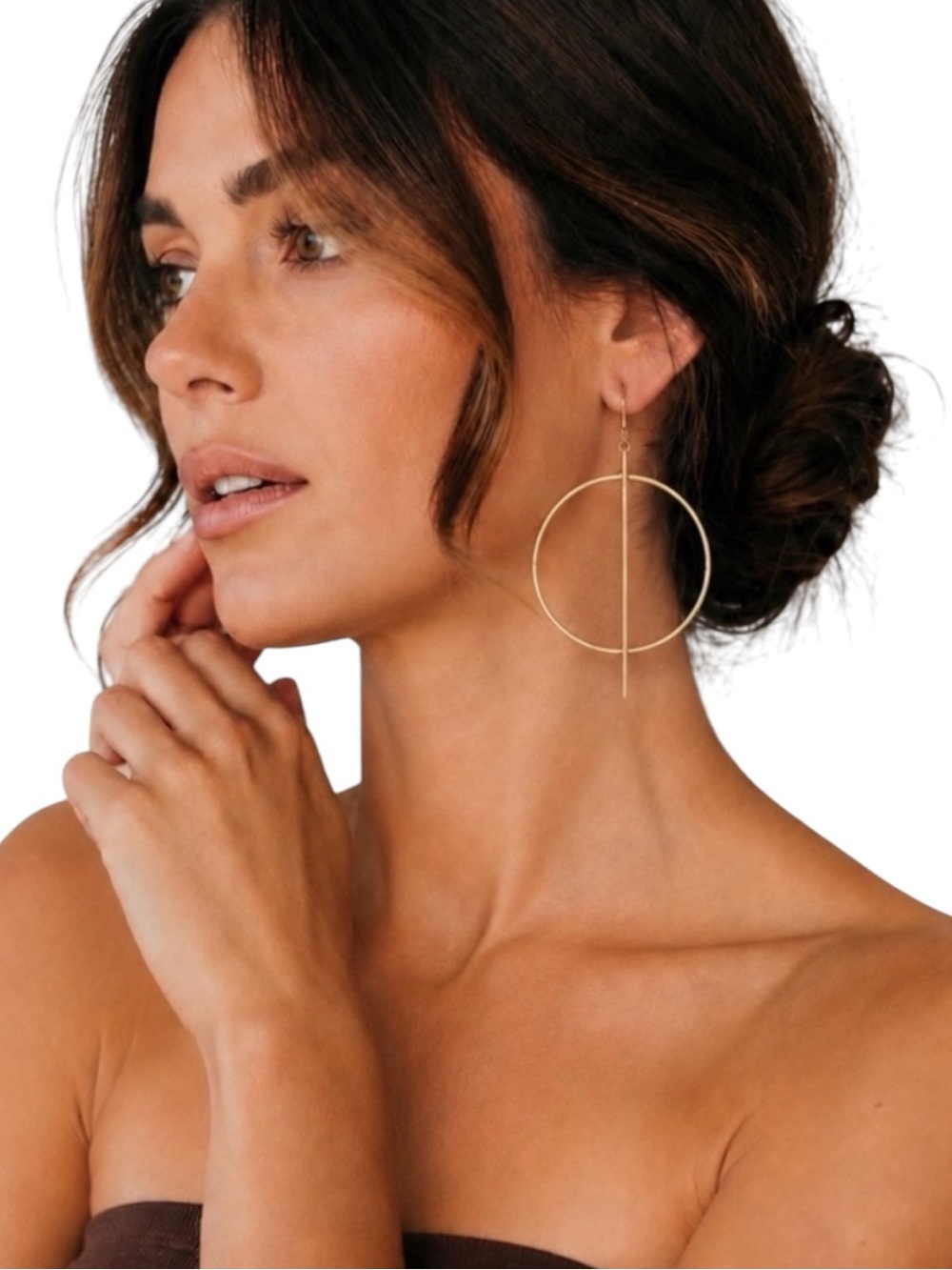 Plunder Modern Gold Circle & Bar Drop Earrings - Gold